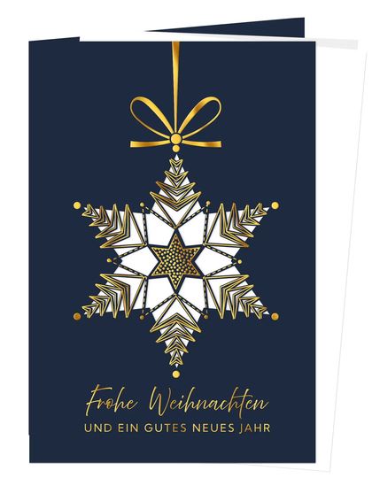 Blaue Laser-Weihnachtskarte "Sternjuwel" mit Goldfolienprägung und festlichem Stern, Einlegeblatt weiß