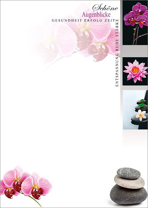 Schmuckbriefpapier "Schöne Augenblicke" mit Orchideen, Seerose und Kieselsteinen