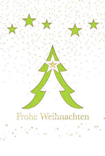 Weiße Weihnachtsgrußkarte mit goldener Folienprägung und grünem Einlegeblatt