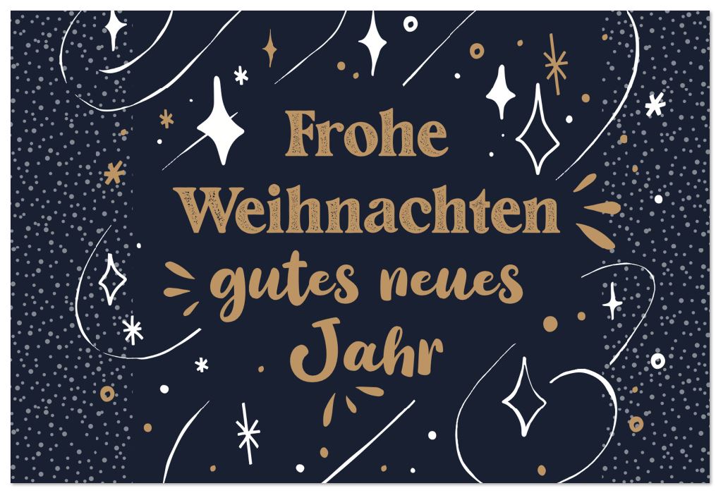 Blaue Spendenkarte mit Weihnachts- und Neujahrsgruß und gutem Zweck: Deutsche Krebsgesellschaft e.V.