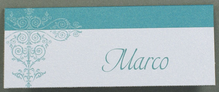 Tischkarte weiß metallic azurblau Ornament ba723798