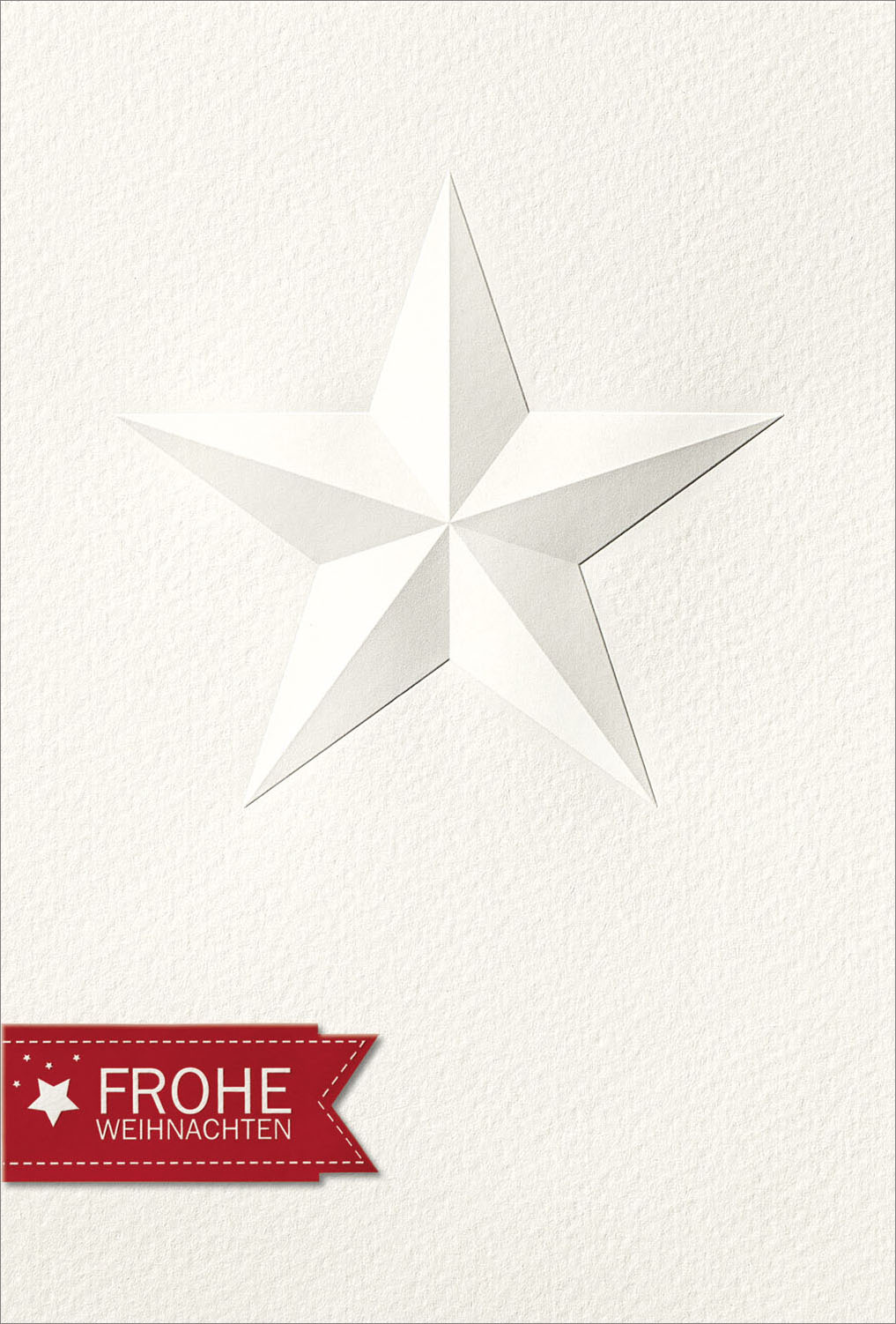 Weihnachtskarte creme mit Reliefstern und rotem Badge Frohe Weihnachten