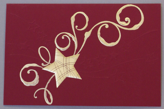 Weihnachtskarte luxuriös bordeauxrot mit goldener Folienprägung & Relief