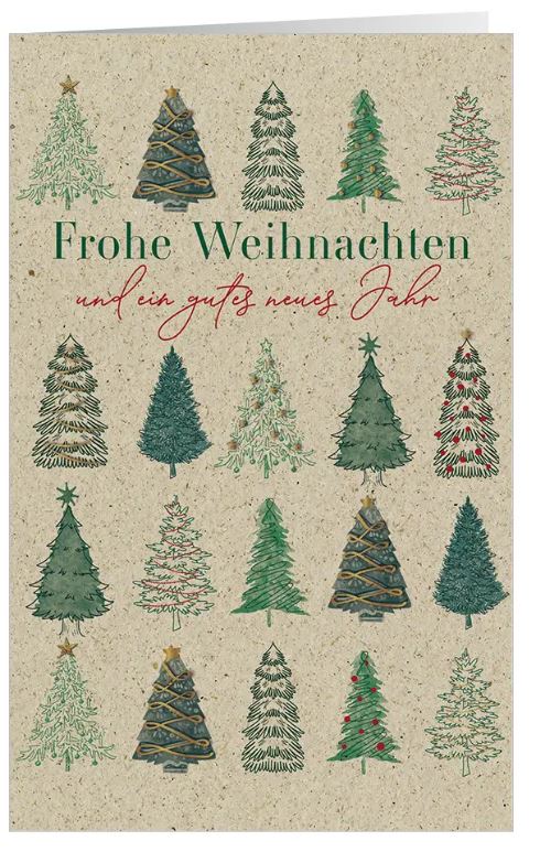 Nachhaltige Weihnachtskarte "Waldzauber" aus Graspapierkarton mit Tannenbäumen und weihnachtlichen Grüßen