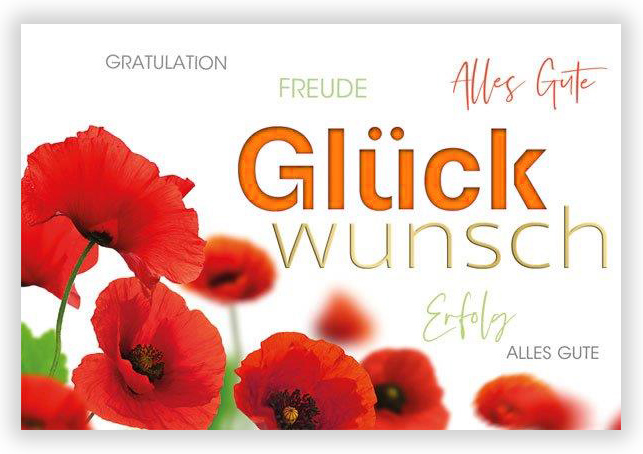 Glückwunschkarte mit wunderschönen, roten Mohnblumen, Formstanzung und Goldfoliendruck