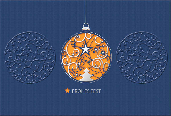 Weihnachtskarte FROHES FEST blau mit filigraner Stanzung und wählbarem Falteinleger
