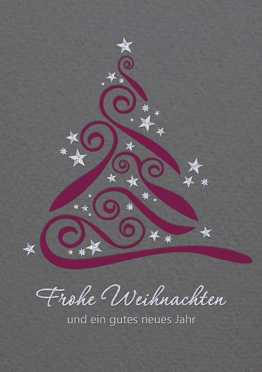 Weihnachtskarte in grau mit violettem Einleger zugunsten Deutsche Kinderkrebsstiftung
