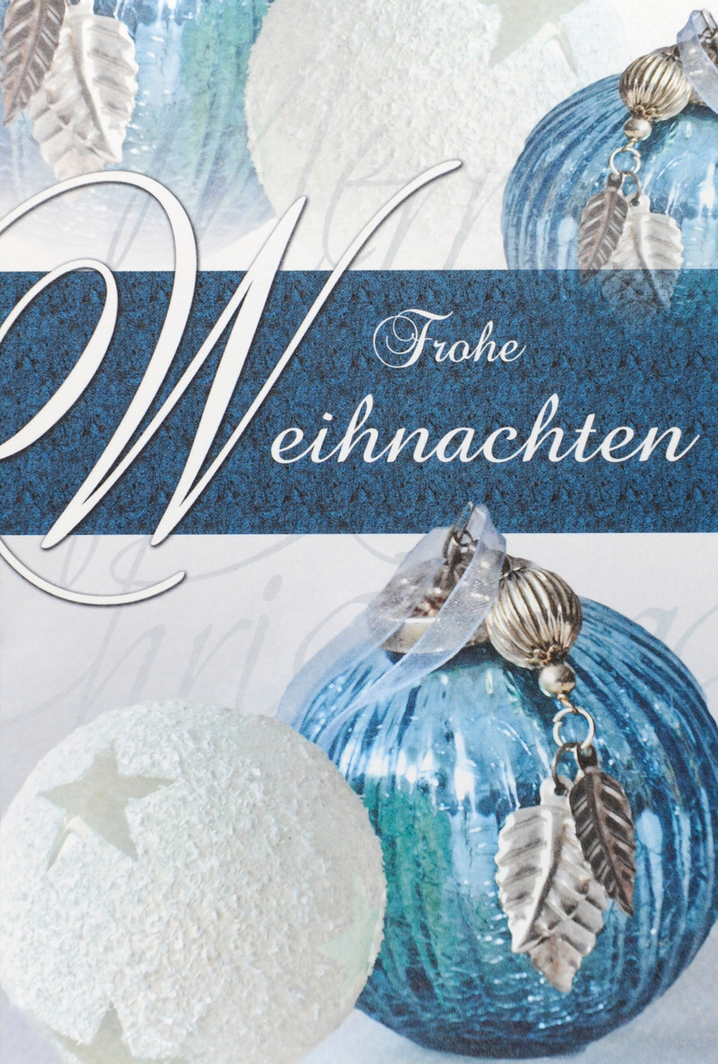 Weihnachtskarte weiß / türkis Frohe Weihnachten mit Weihnachtskugeln auf Aquarellkarton