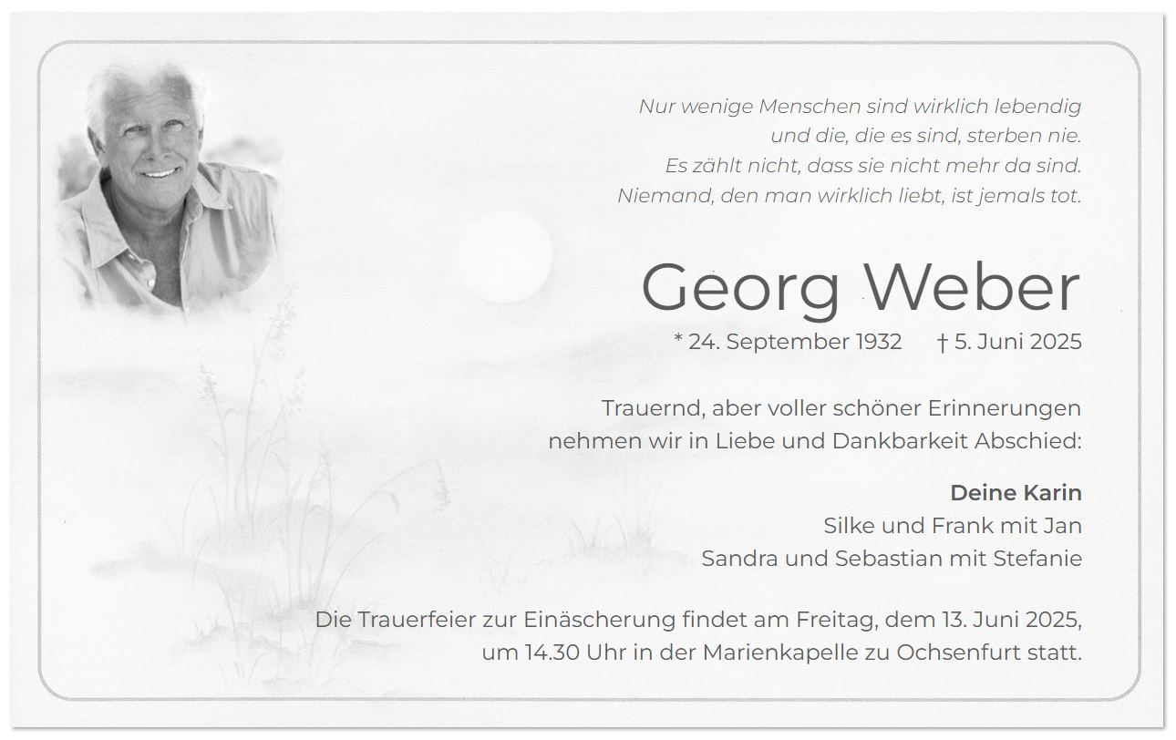 Trauer-Dankkarte mit grauem Hintergrundmotiv, mit untergehender Sonne, Gräsern und Trauerrahmen