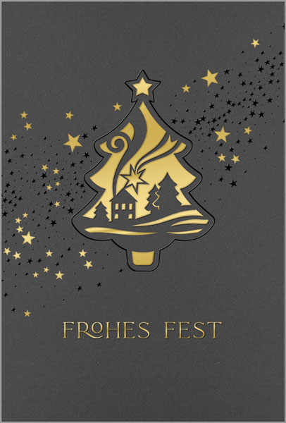 Weihnachtskarte "Goldene Weihnachtsstimmung" in grau mit Folienprägung in gold und schwarz, inkl. Einlegeblatt