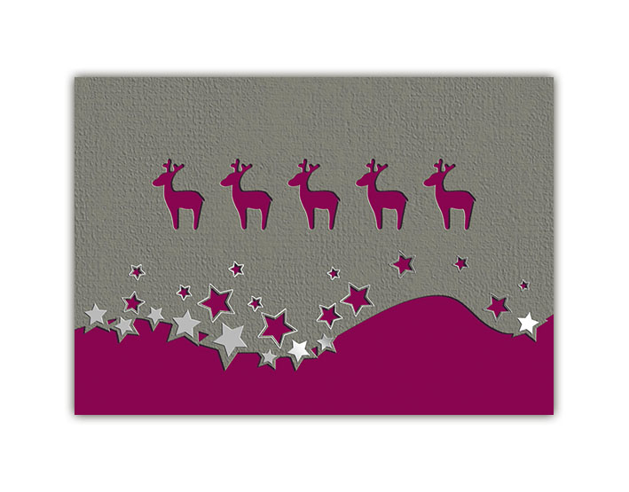 Weihnachtskarte in grau mit violettem Einleger zugunsten der Deutschen Kinderkrebsstiftung