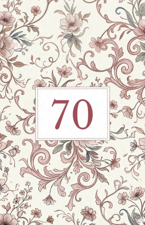 Klassische Einladungskarte zum 70. Geburtstag mit floralem Ornament als beidseitig bedruckte Einzelkarte