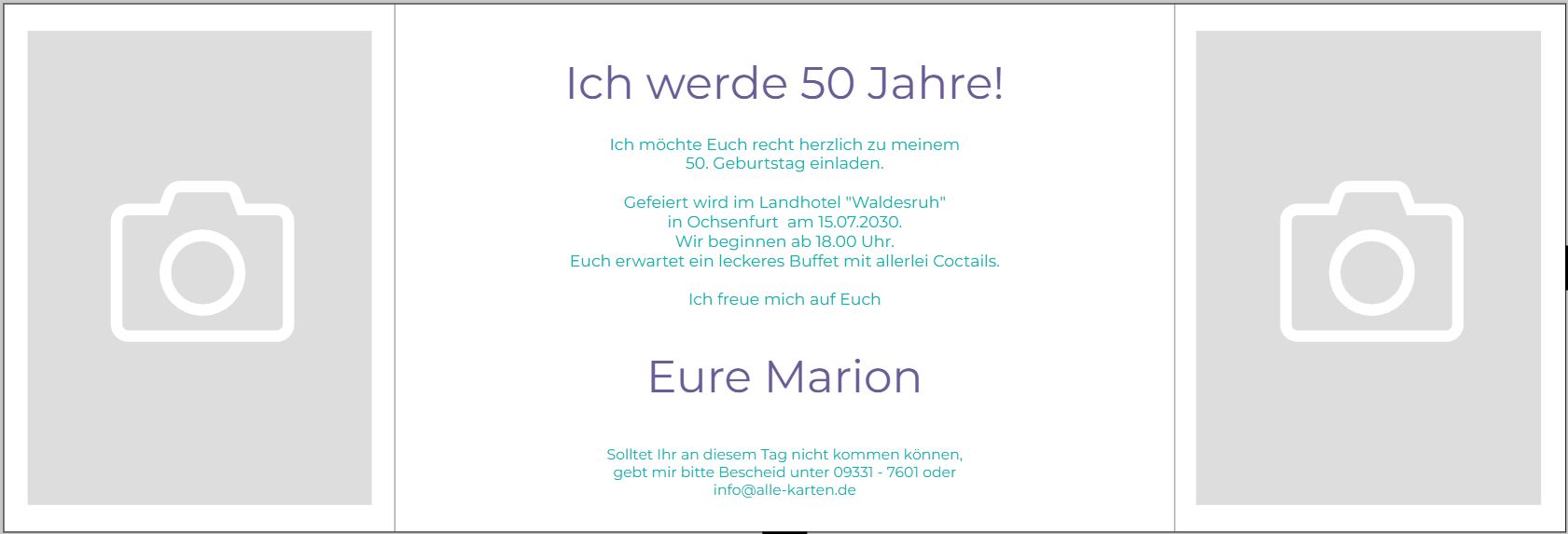 Einladungskarte zum 50. Geburtstag in perlmutt als Altarfalz-Klappkarte