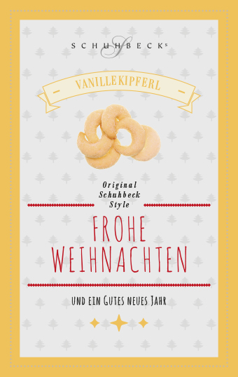 Weihnachtskarte mit dem Originalrezept von Alfons Schuheck's Vanillekipferln