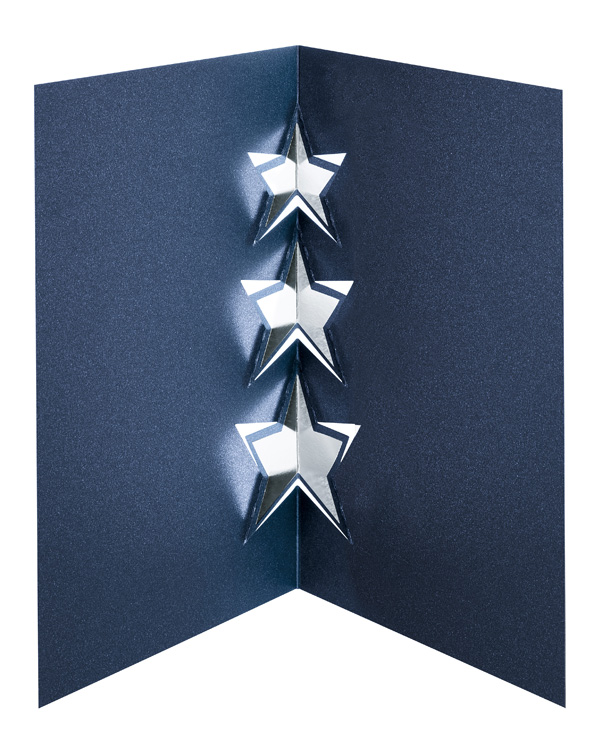 3D-Weihnachtskarte nachtblau metallic mit silbernen Sternen