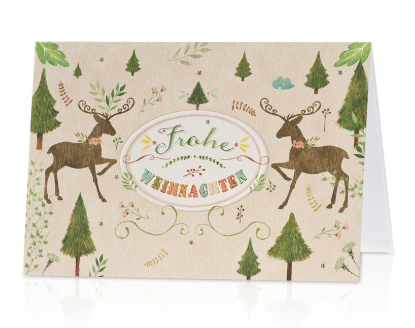 Weihnachtskarte Frohe Weihnachten Rentiere Weihnachtsbäume