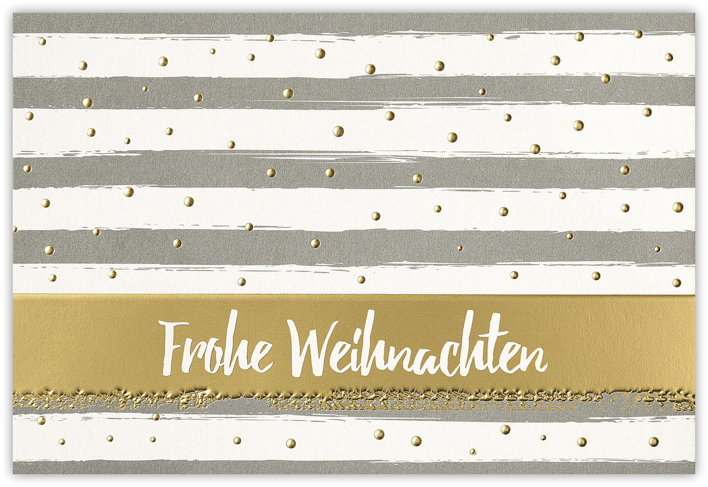 Weihnachtskarte creme mit Streifen und Punkten inkl. Goldfolienprägung Frohe Weihnachten