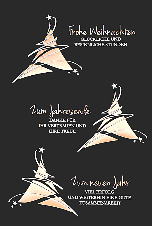 Weihnachtskarte schwarz mit silberner und kupferfarbener Folie