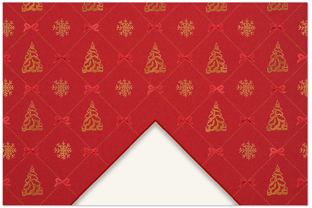 Firmenweihnachtskarte in kräftigem Rot mit Formstanzung Fenster für Ihr Firmenlogo und edlem Foliendruck, inkl. Einlegeblatt