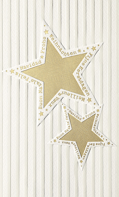 Weihnachtskarte creme mit goldenen Sternen und Streifenmuster