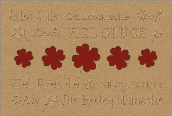 Natürliche Glückwunschkarte "Glücksklee" aus Kraftkarton mit Stanzung und Blindprägung