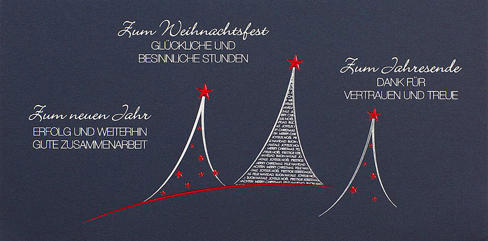 Weihnachtskarte nachtblau mit Dank für Vertrauen und Treue