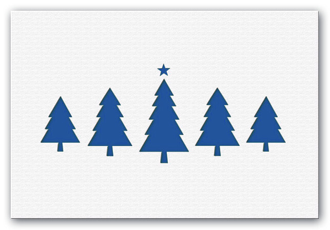 Weihnachtskarte aus weißem Aquarellkarton mit Motivstanzung und Einlegeblatt in blau