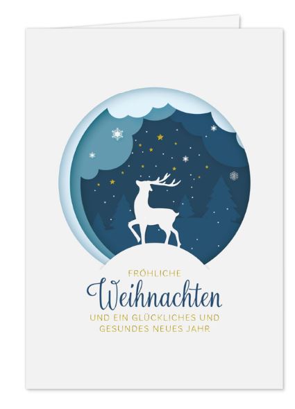 Weihnachtskarte „Prächtiger Hirsch“ mit Goldprägung und Spendenanteil zugunsten: Kinder Krebs Stiftung