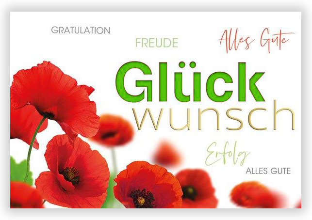 Glückwunschkarte mit wunderschönen, roten Mohnblumen, Formstanzung und Goldfoliendruck