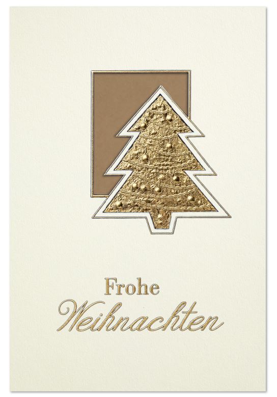 Klassische Weihnachtskarte "Tannenpoesie" mit Formstanzung, Goldprägung und naturbraunem Einlegeblatt