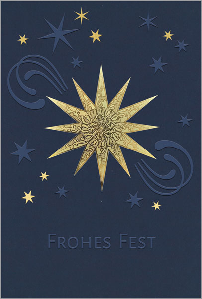 Elegante Weihnachtskarte "Sternenzauber in gold"  in dunkelblau mit Goldfolienprägung, inkl. Einlegeblatt