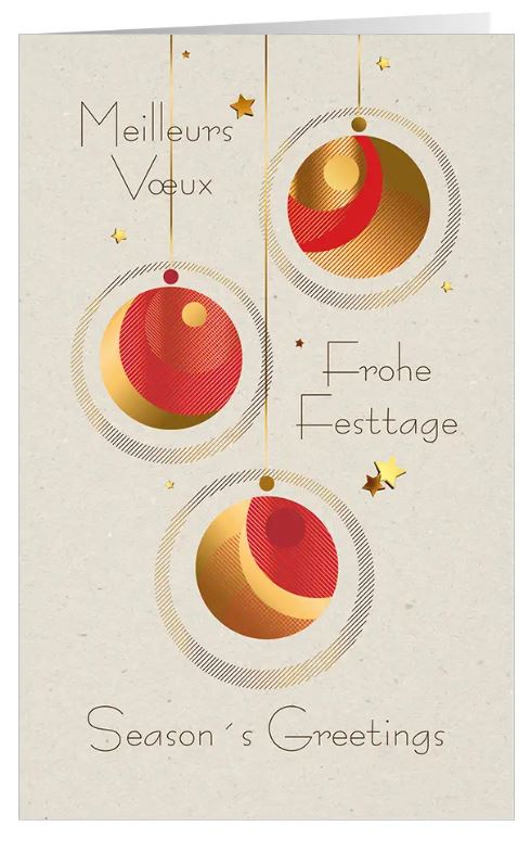 Internationale Spendenweihnachtskarte "Art Deco" im Retro-Design mit gutem Zweck: Ärzte ohne Grenzen