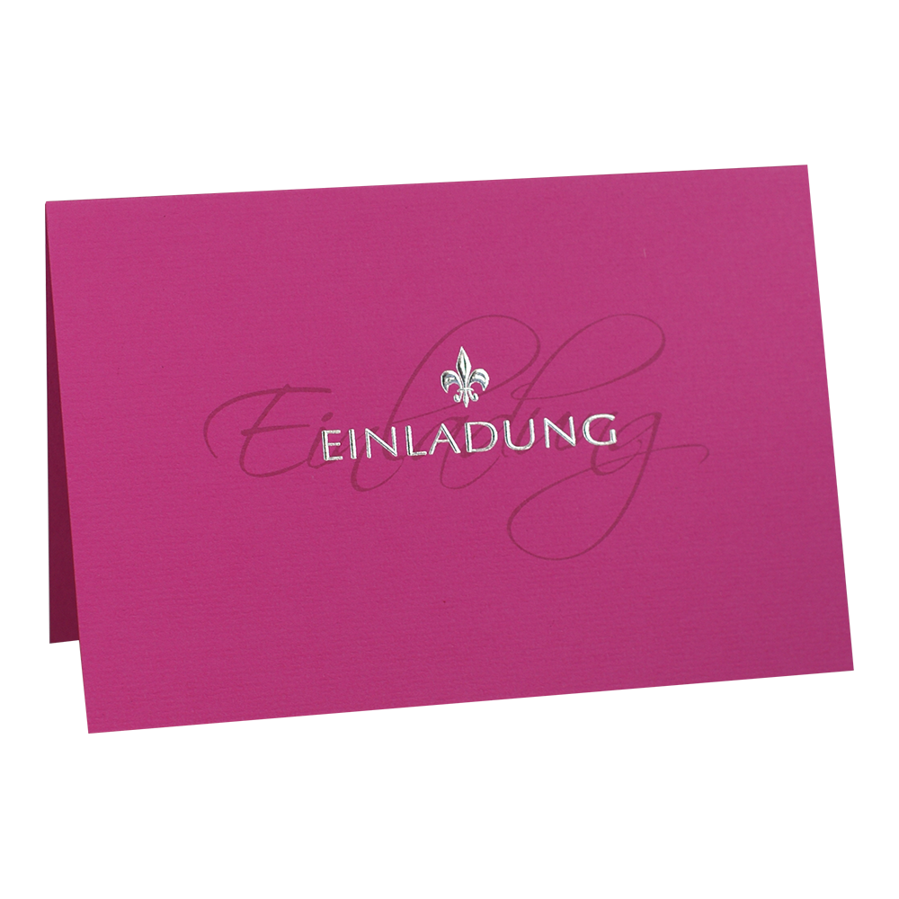 Einladungskarte pink mit Schriftzug Einladung in Silberfolie