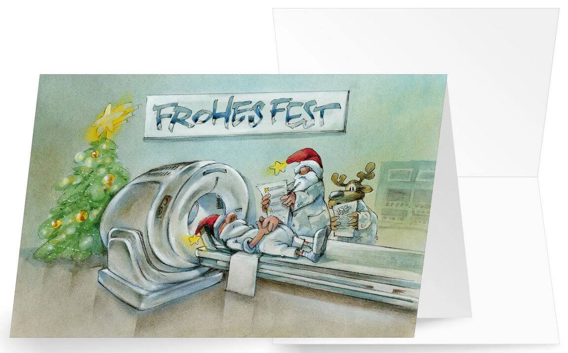 Witzige Branchengrußkarte für Strahlenheilkunde, Radiologie und Röntgen mit Weihnachtsgruß
