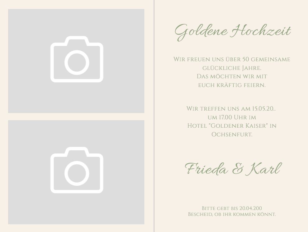 Jubiläumskarte als Einladung zur Goldenen Hochzeit "Glückliche Zeit" mit Ornamentverzierung 