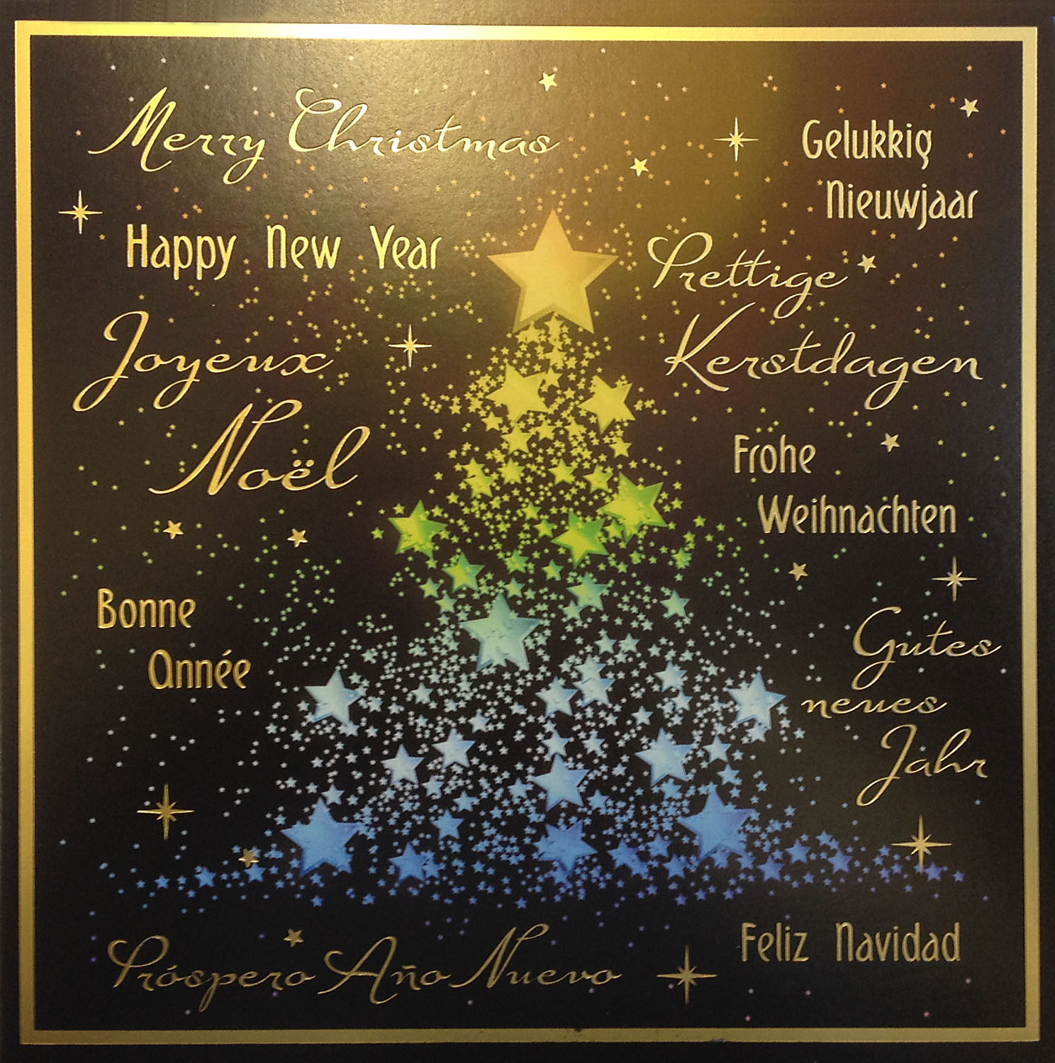 Weihnachtskarte mit gutem Zweck: Deutscher Kinderschutzbund - Weihnachtsbaum mit internat. Wünschen