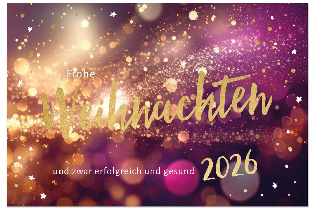 Geschäftliche Weihnachtskarte "Lichtexplosion 2026" mit Weihnachts- und Neujahrswünschen