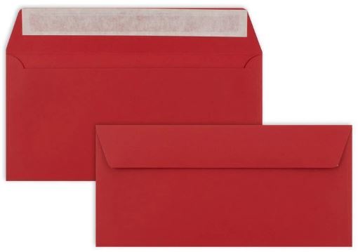 Roter Briefumschlag DIN lang, ohne Fenster mit Haftklebung aus der Serie FarbenFroh.