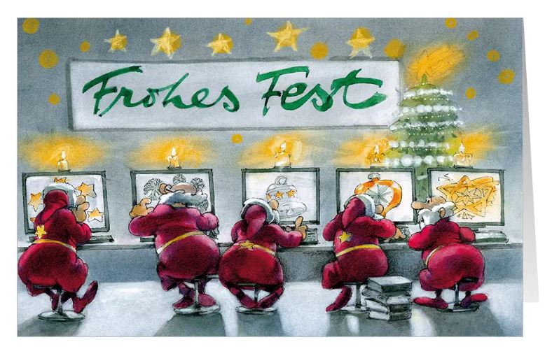 Lustige Branchenweihnachtskarte "Digitales Fest" für Datenverarbeitung, IT-Dienstleister, E-Commerce Unternehmen