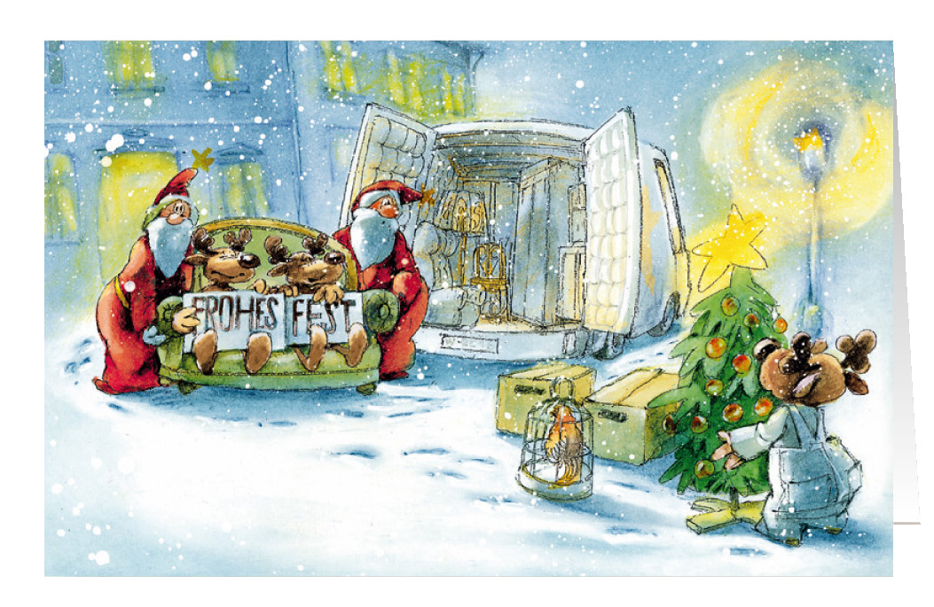 Weihnachtskarte Branchenkarte Umzüge Transportunternehmen Frohes Fest