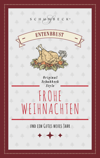Weihnachtskarte als Rezeptkarte für Entenbrust mit dem Originalrezept von Alfons Schuhbeck