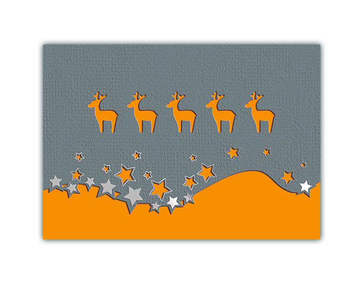 Spendenweihnachtskarte als Stanzkarte mit orangenem Einleger für Deutsche Kinderkrebsstiftung 