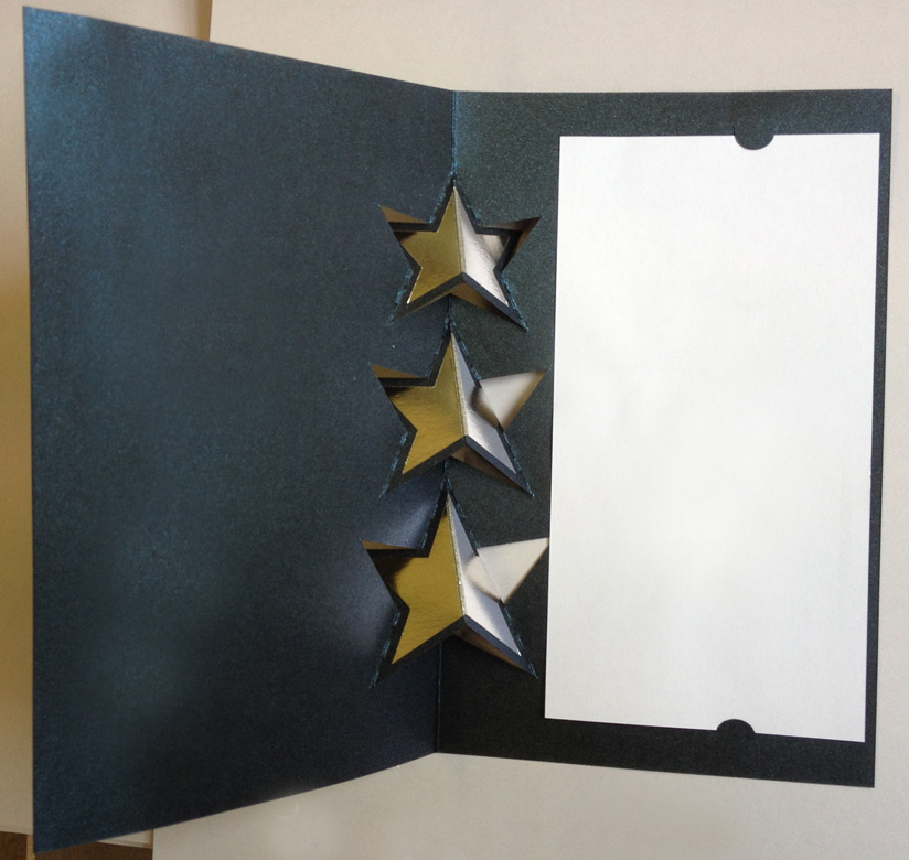 3D-Weihnachtskarte nachtblau metallic mit silbernen Sternen