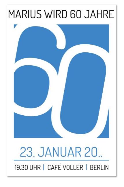 Einladungskarte zum 60. Geburtstag "Blue Sixty" im modernen blau-weißen Design mit persönlichem Foto