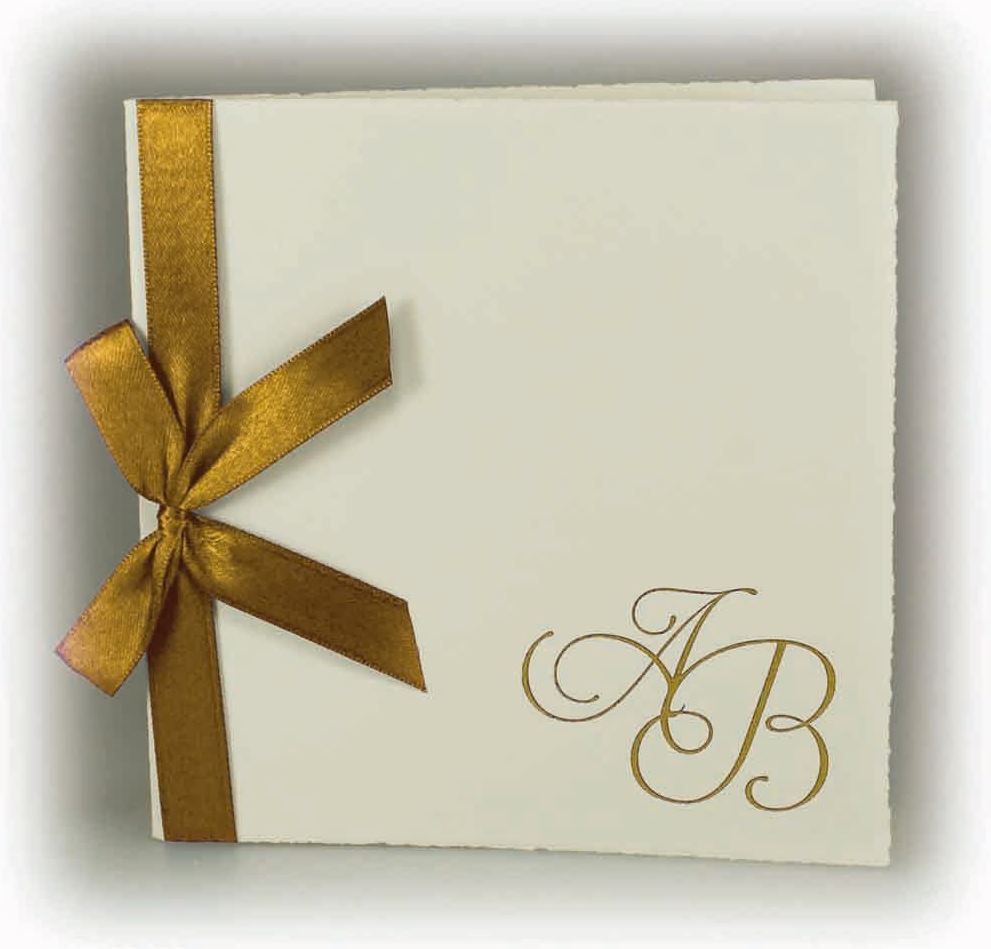 Cremeweiße Blankokarte 15x15 cm quadratisch Büttenpapier Cotton , Band gold