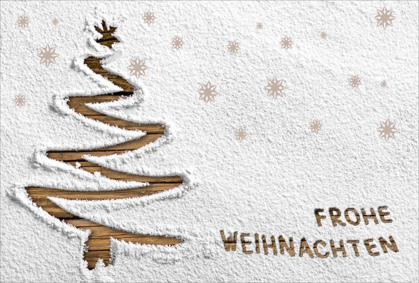 Weihnachtskarte Frohe Weihnachten mit gezeichnetem Weihnachtsbaum im Schnee