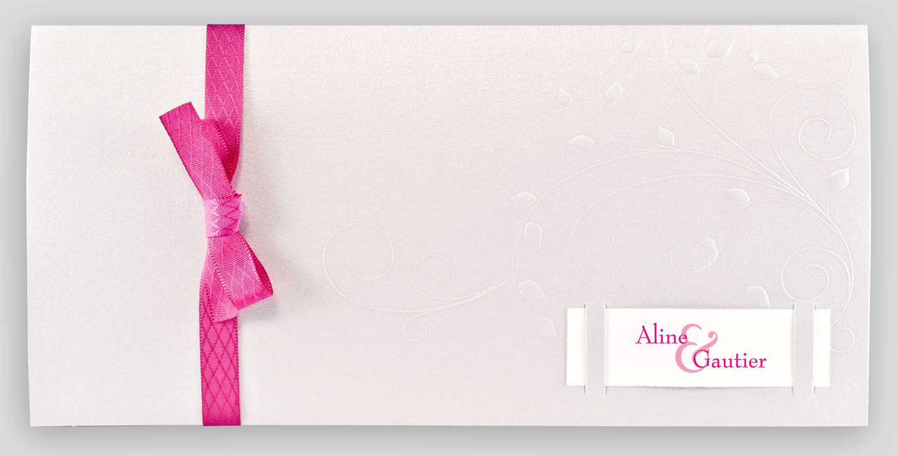 Einladungskarte hellgrau metallic Ornament fuchsia JL480