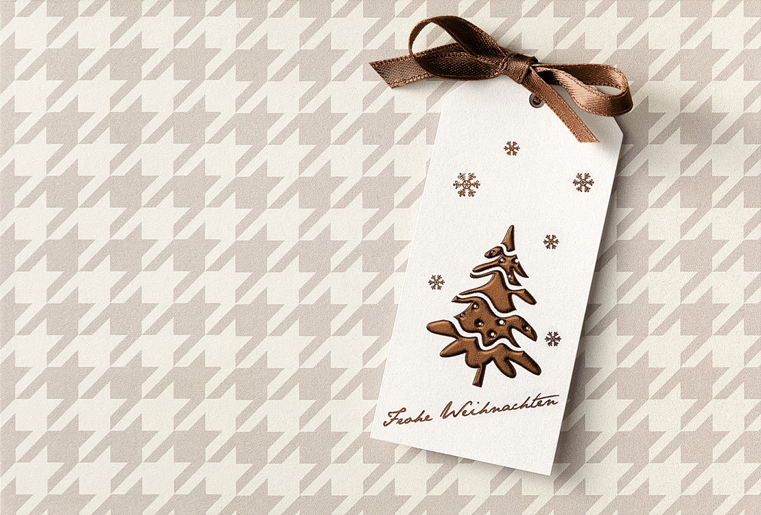 Weihnachtskarte mit Musteraufdruck und weihnachtl. Anhängekarte