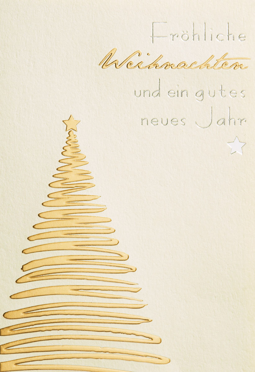 Weihnachtskarte creme metallic mit goldenem Weihnachtsbaum als Relief