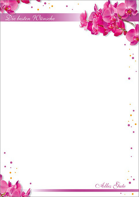 Schmuckbriefpapier "Pink Orchid" mit pinkfarbenen Orchideen und Schriftzug: Die besten Wünsche